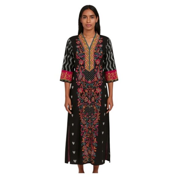 Unbranded Dresses & Skirts - Unbranded Medium Large Black Side Slit Long Sleeve Embroidered Kaftan Midi Dress